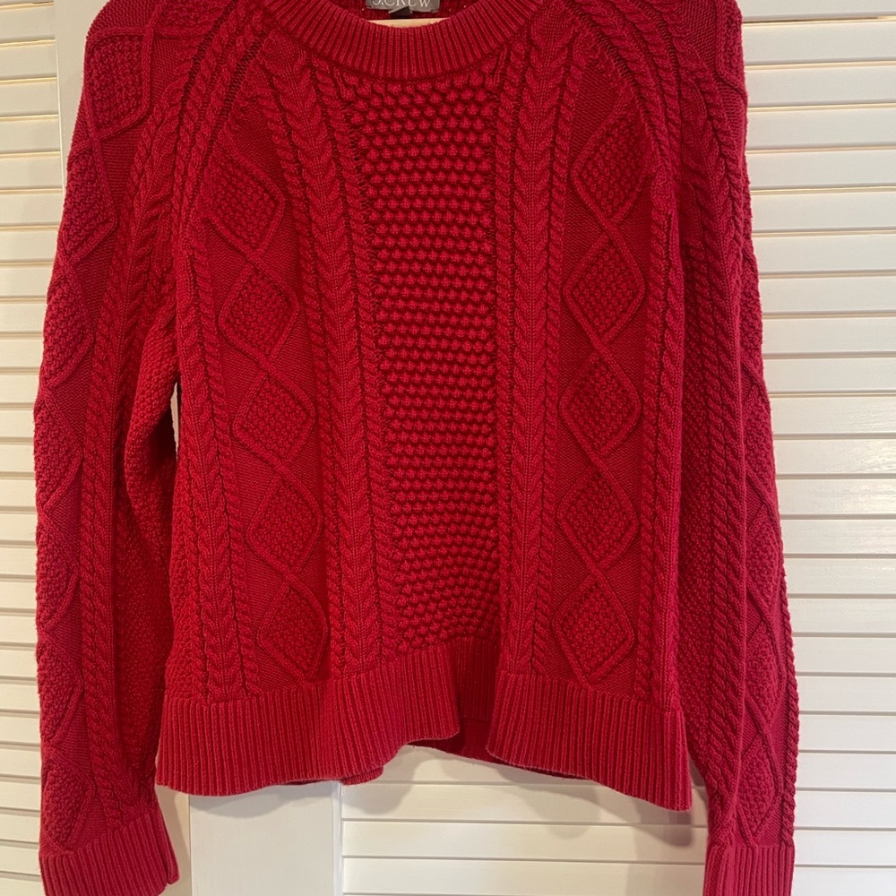 J. Crew Women’s Red Cable Knit Crew Neck Sweater